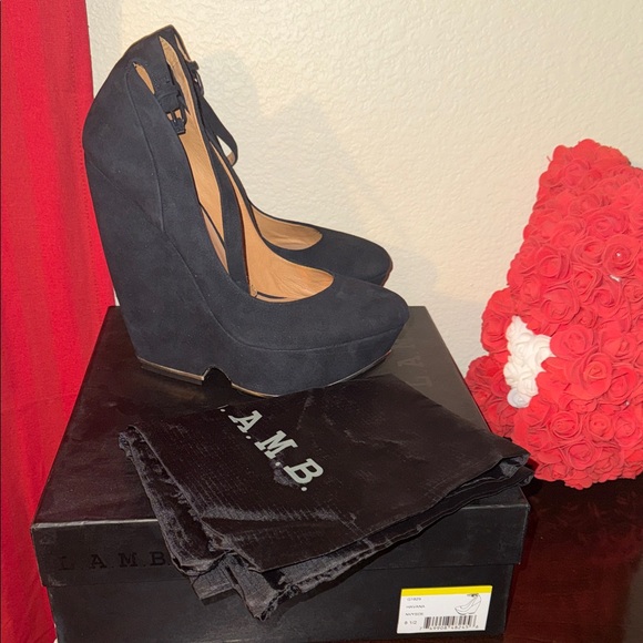 L.A.M.B. Black Suede Wedges - Picture 11 of 12